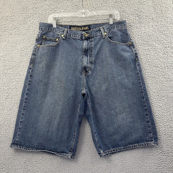 Vintage Nautica Denim Jeans Shorts Baggy‎ Skater Grunge Hip Hop Y2K 12" Men's 34 - Picture 1 of 9